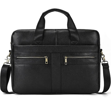 Xajzpa Genuine Leather Men's Briefcase Fit 15" PC Business Handbag Real Leather Male Laptop Bag Man Crossbody Bag Black Brown
